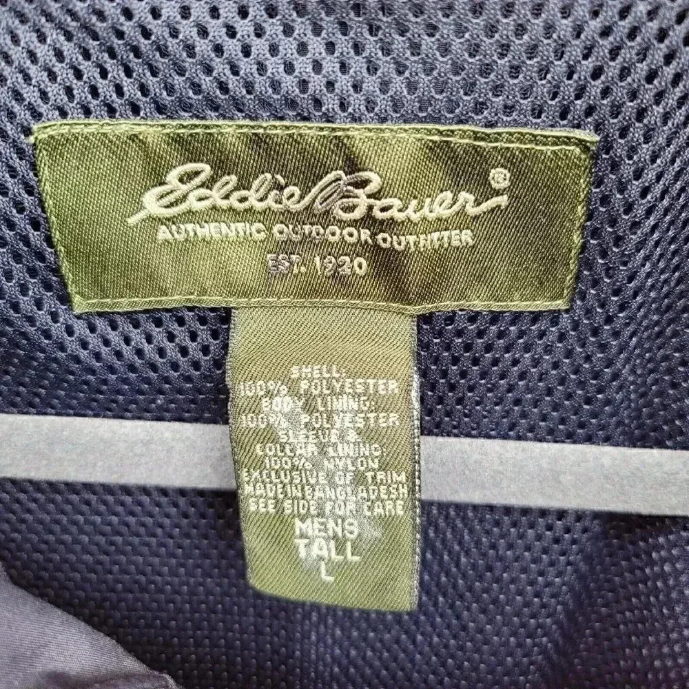 Vintage Eddie Bauer Blue Wind Jacket Men's Size Tall Large Vented Back - Picture 2 of 7